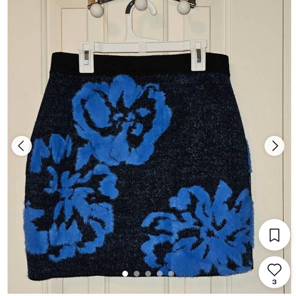 Anthropologie Black and Bright Blue Floral Mini Skirt